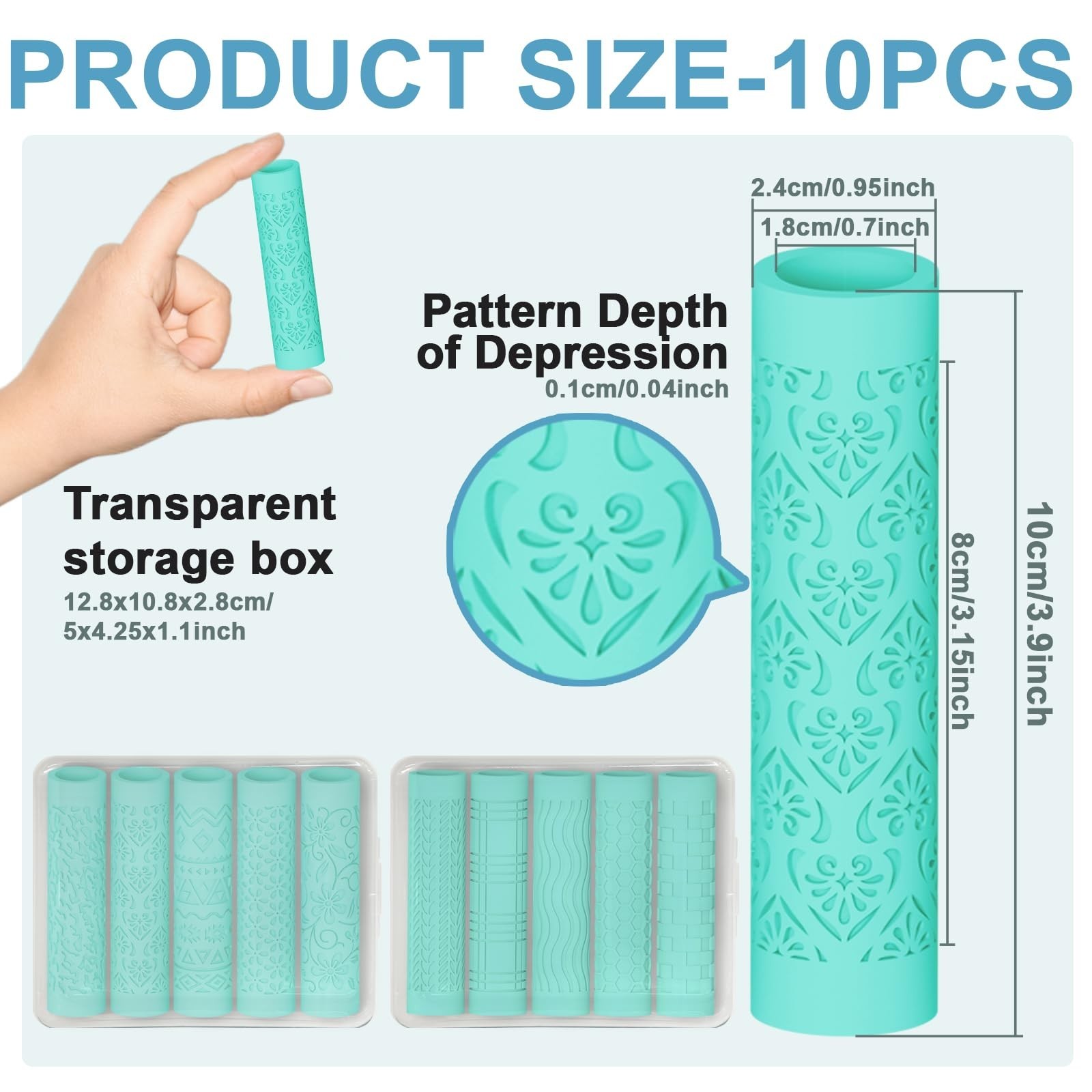 ACRNIGHEET 10 Pcs Polymer Clay Texture Roller, Embossing Rollers Pottery Stam...
