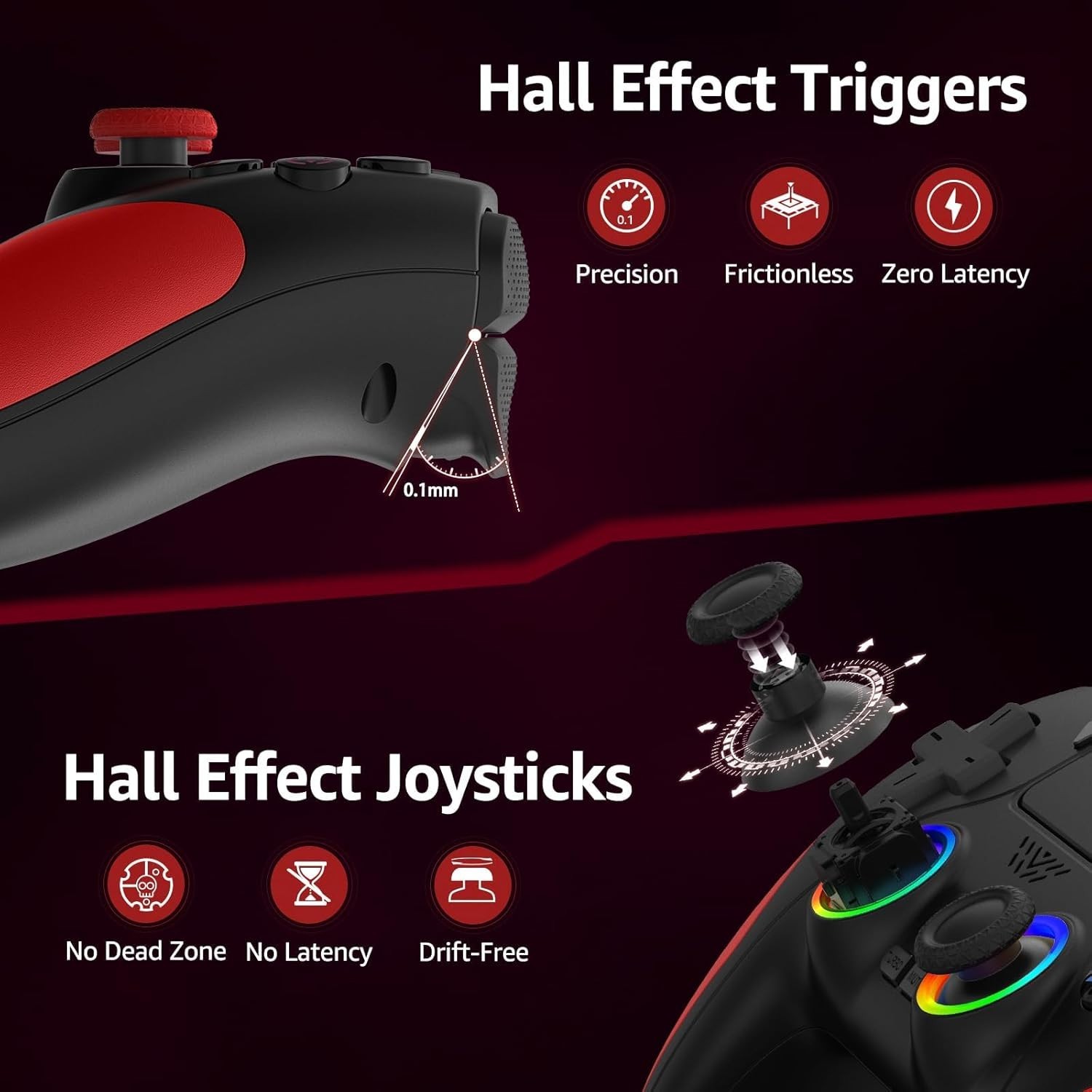 Programmable PS5/PC Game Controller with Hall Effect Joystick & Built-In Speaker