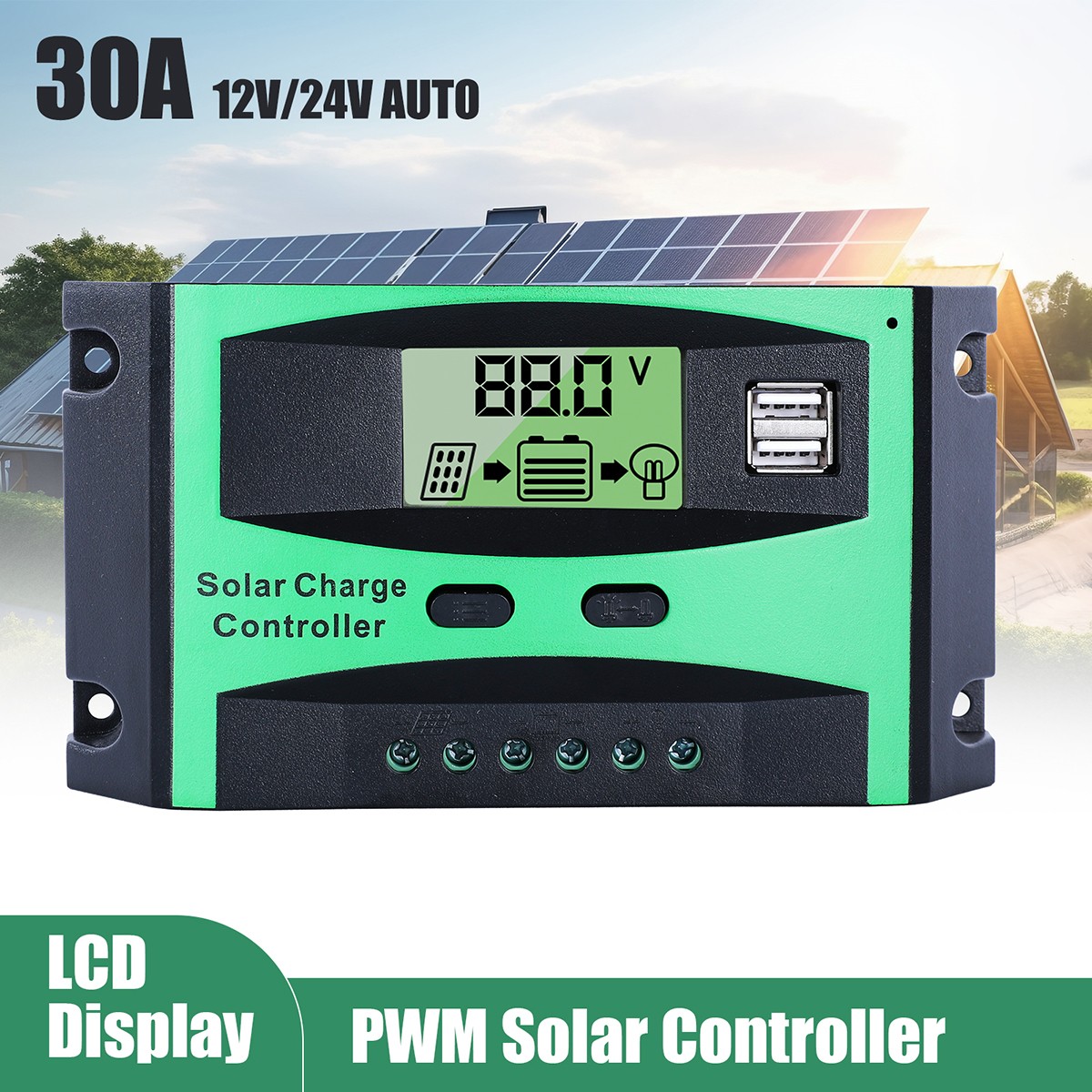 30A Solar Charge Controller Tools 12V/24V Auto Battery PV Regulator US Stock