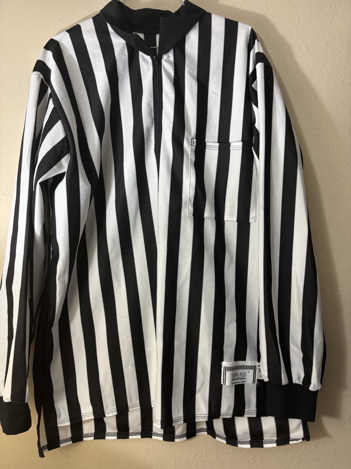 Strips Plus Athletic Ref Shirt Referee Umpire Black White Size L Long Sleeve
