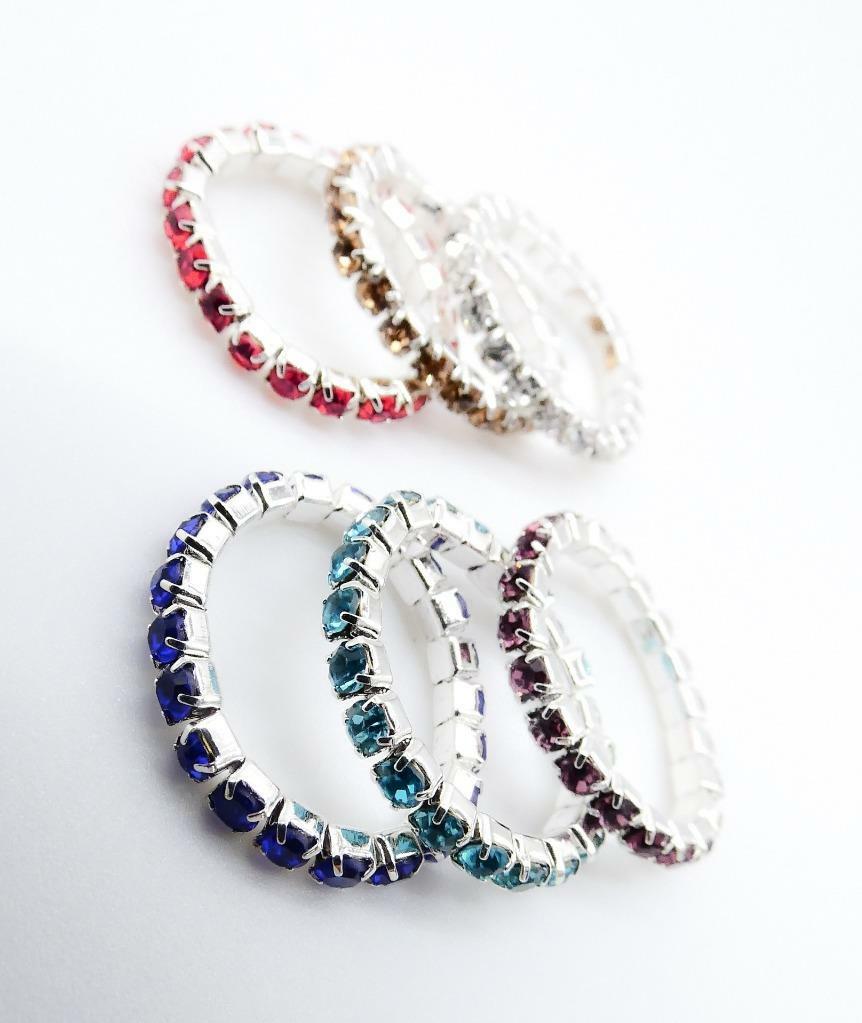 WHOLESALE 12 PCS Silver Assorted Rhinestone Crystals Stretch PETITE Toe Rings