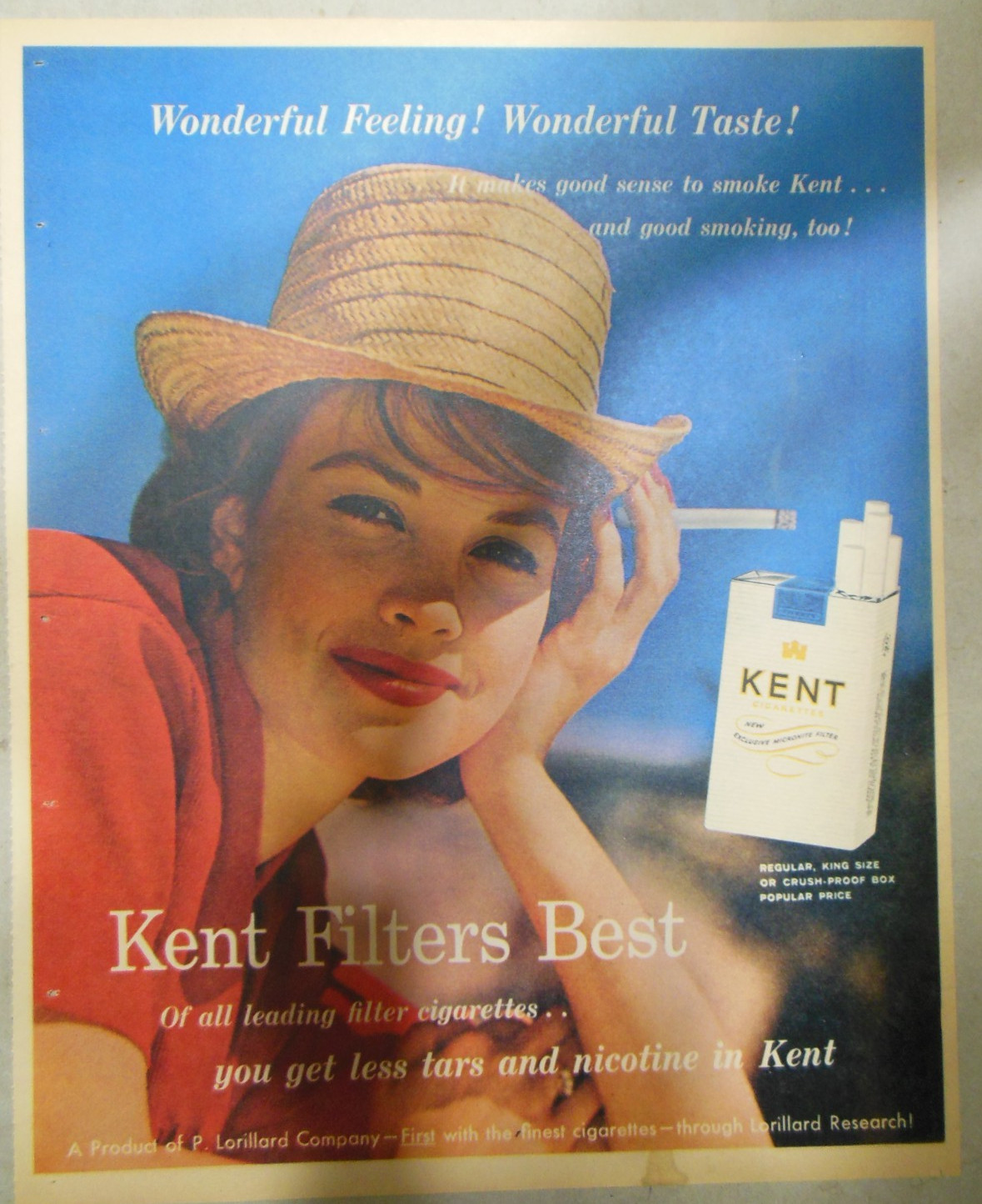 Kent Cigarette: Kent Filters Best ! from 1950's Size: 11 x 15 inches