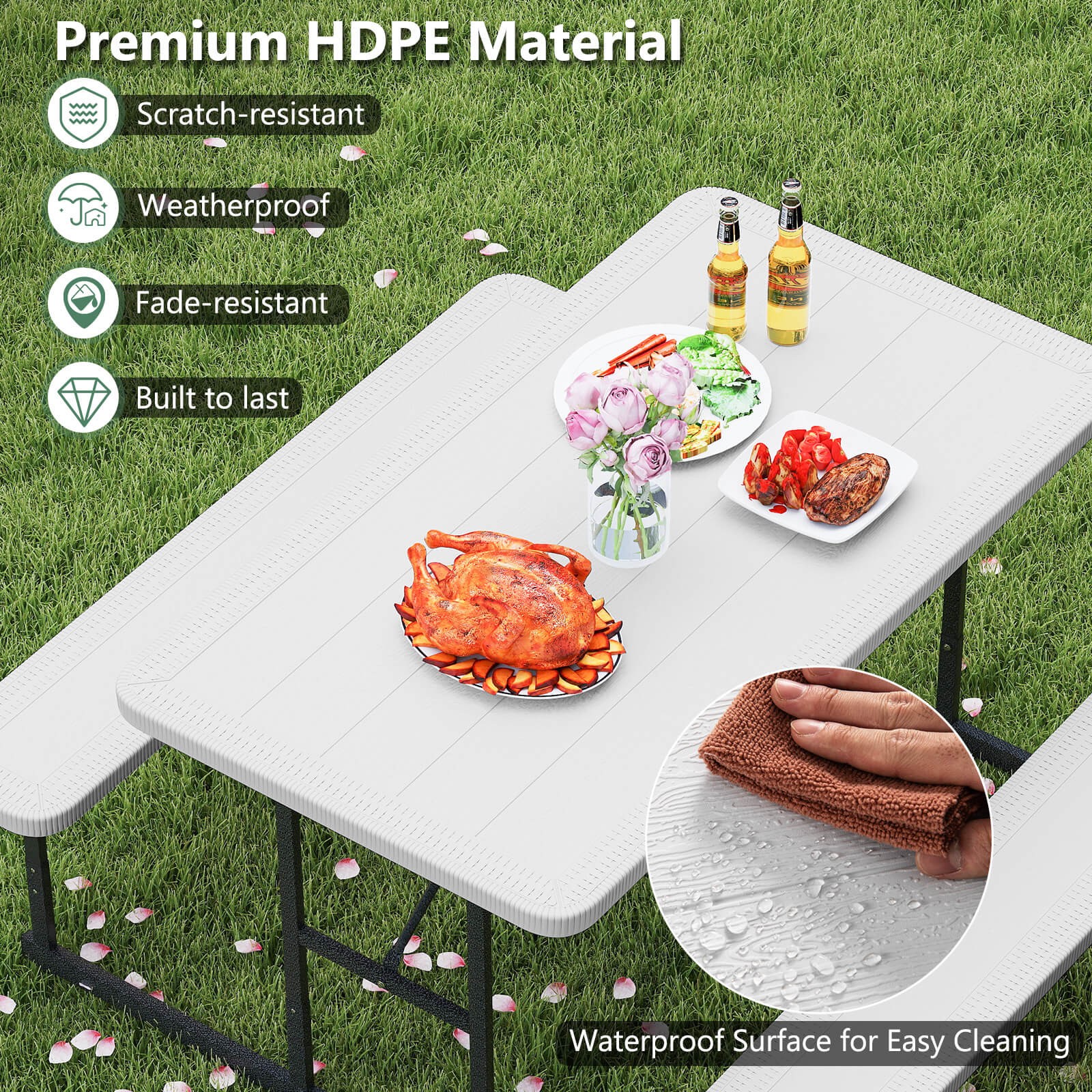 Picnic Table Bench Set for 2-4 People Outdoor Rectangular Camping Dining Table