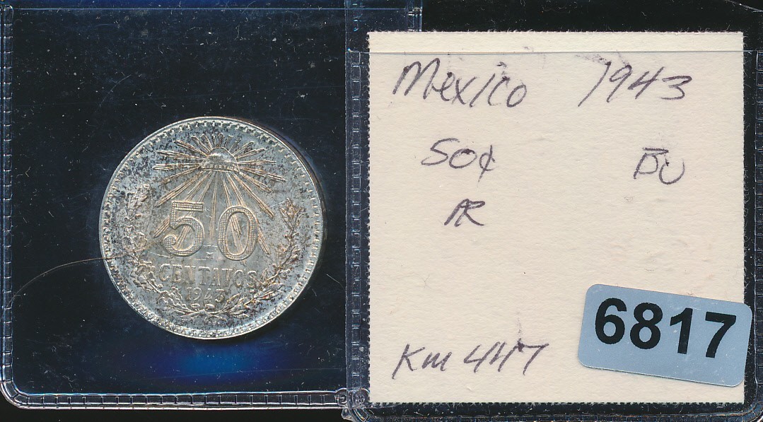 MEXICO -  50 CENTAVOS - 1943 - SILVER -  BU - #6817