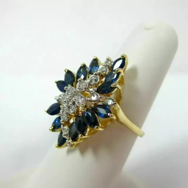 2Ct Marquise Lab-Created Sapphire Cluster Engagement Ring 14K Yellow Gold Plated
