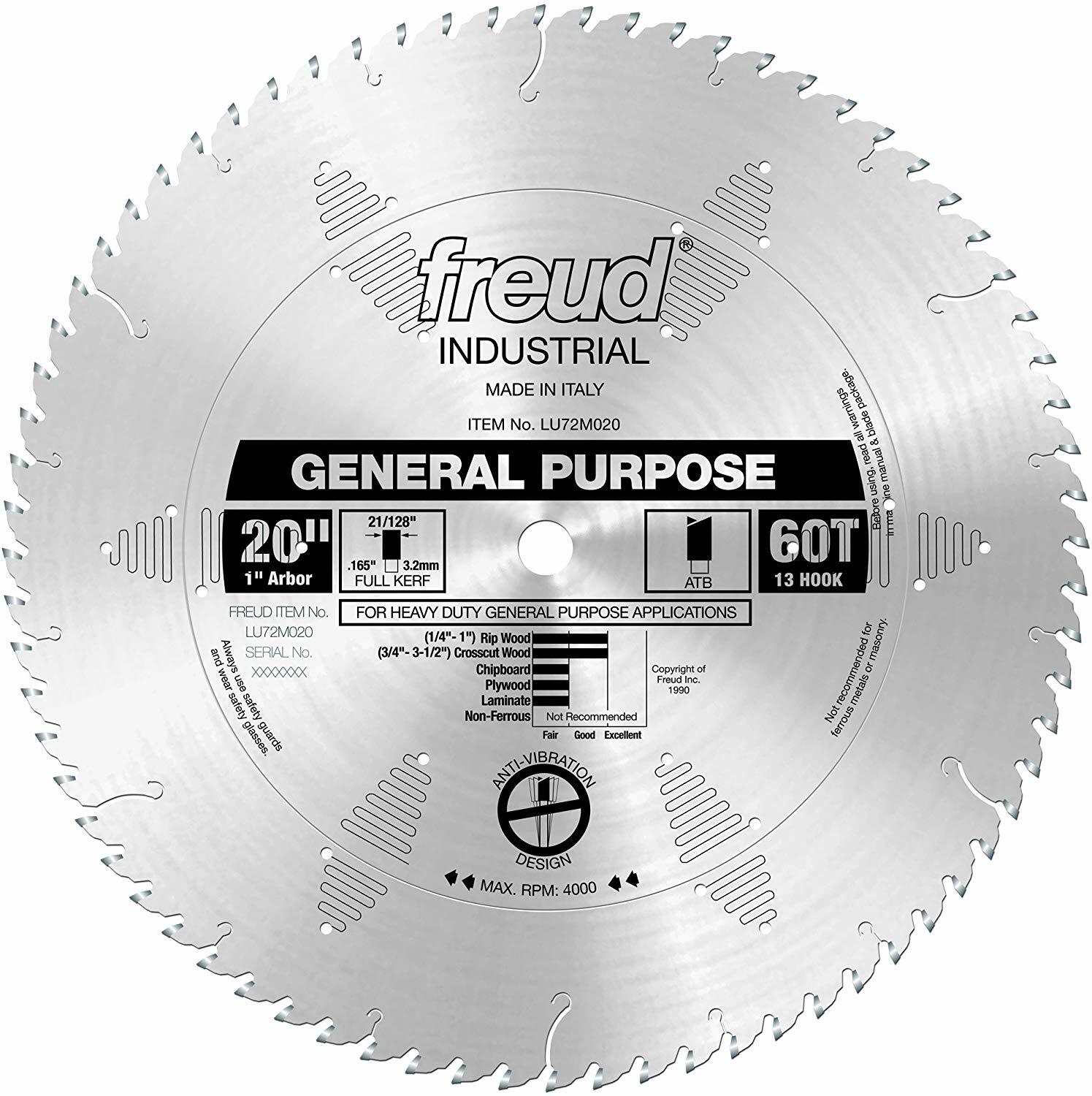 NEW Freud Lu72M020 20" GENERAL PURPOSE CARBIDE TIP SAW Blade