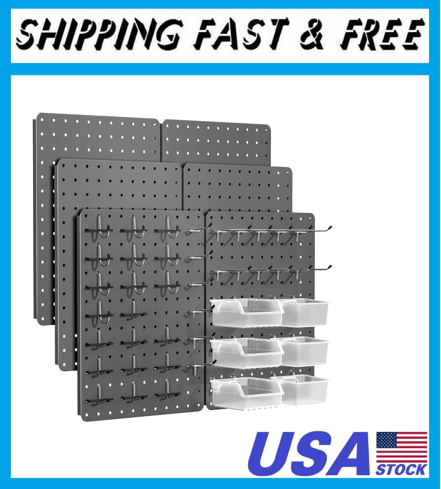 Peg Board for Tools, 6 Pack Metal Pegboard Wall Organizer with Hooks,14.76"