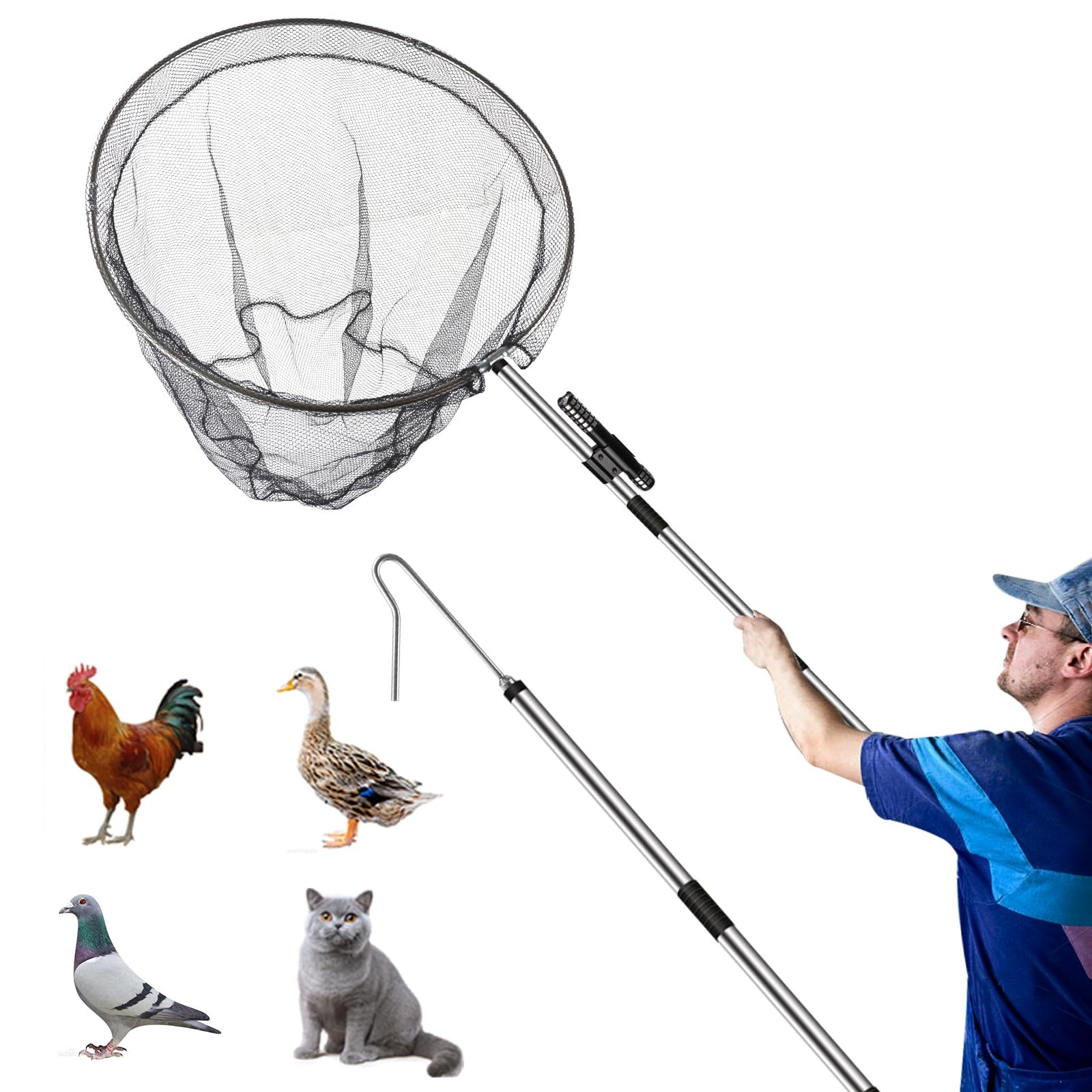 Chicken Catching Net, Chicken Catcher Leg Hook with Extendable Stainless Stee...