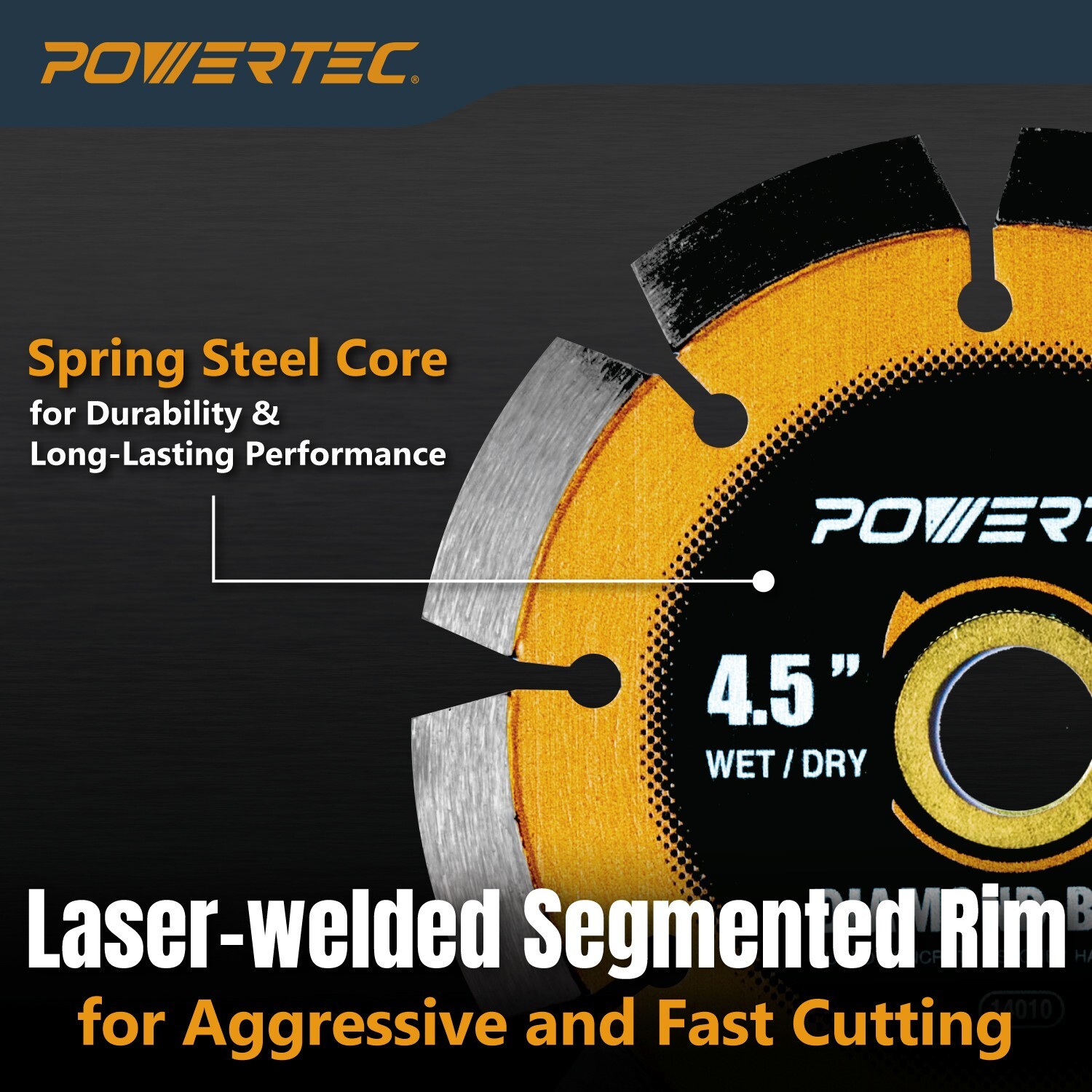 POWERTEC 4-1/2" Laser-Welded Segmented Diamond Saw Blade for Angle Grinder