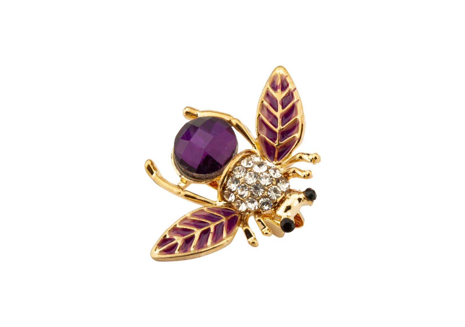 Purple and Gold Enamel Bee with Purple Stone Stone Detailing Lapel Pin Brooch