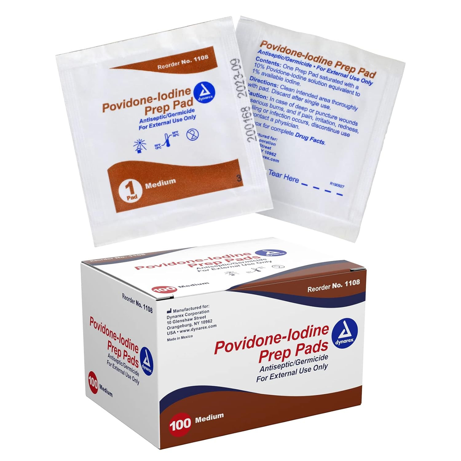 Dynarex Povidone Iodine Prep Pads 100 Count Antiseptic Skin Wipes Medical Grade