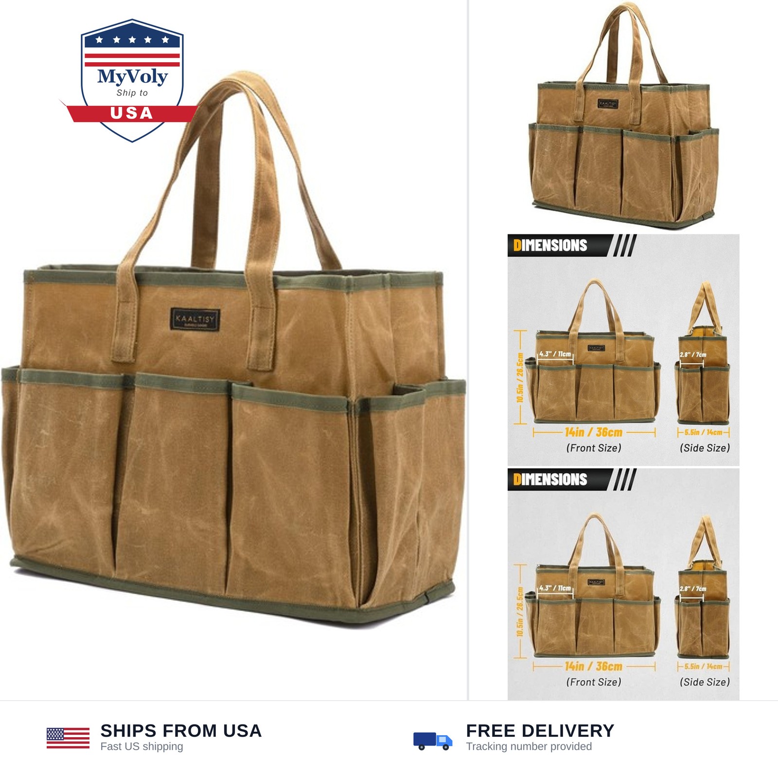 16OZ Waxed Canvas Tool Tote Bag | Large-Capacity Tool Storage Tote with 10 Ex...