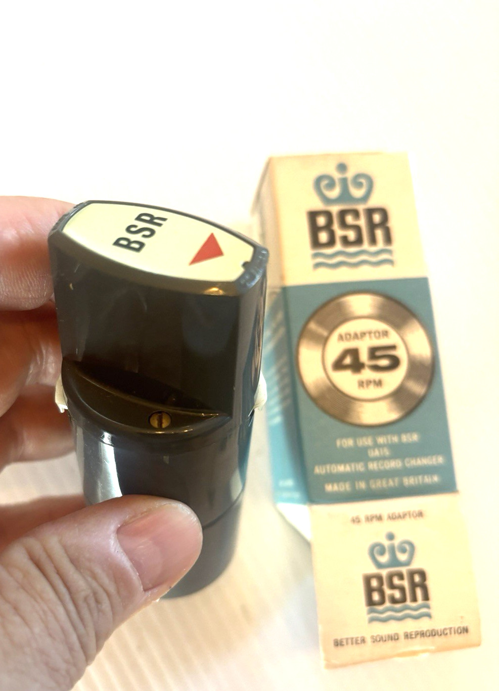 GRAY BSR 45 RECORD ADAPTER SPINDLE ADAPTOR NOS BLUE BOX GREAT BRITAIN