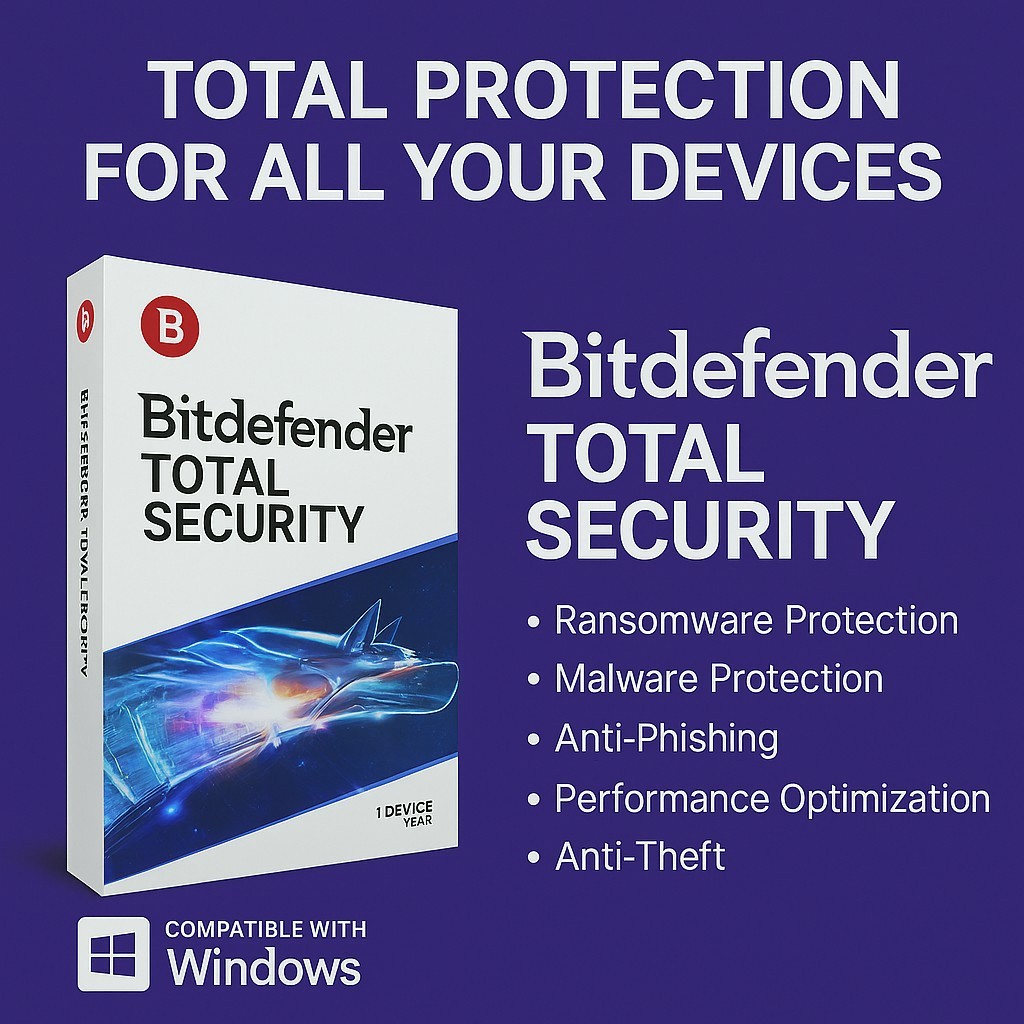 Bitdefender Security - 1 Year For 10 Devices (Win,MAc,Android) Protection