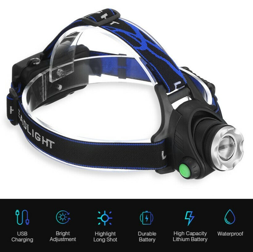 THL2019 LED HEADLAMP RECHARGEABLE HEADLIGHT ZOOMABLE HEAD TORCH LAMP FLASHLIGHT
