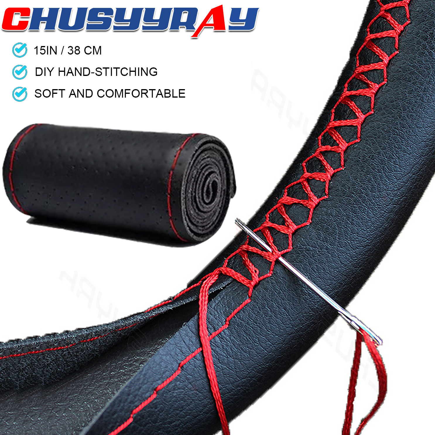 Black Steering Wheel Leather Cover Trim For Honda Civic 9th 2012 2013 2014 2015