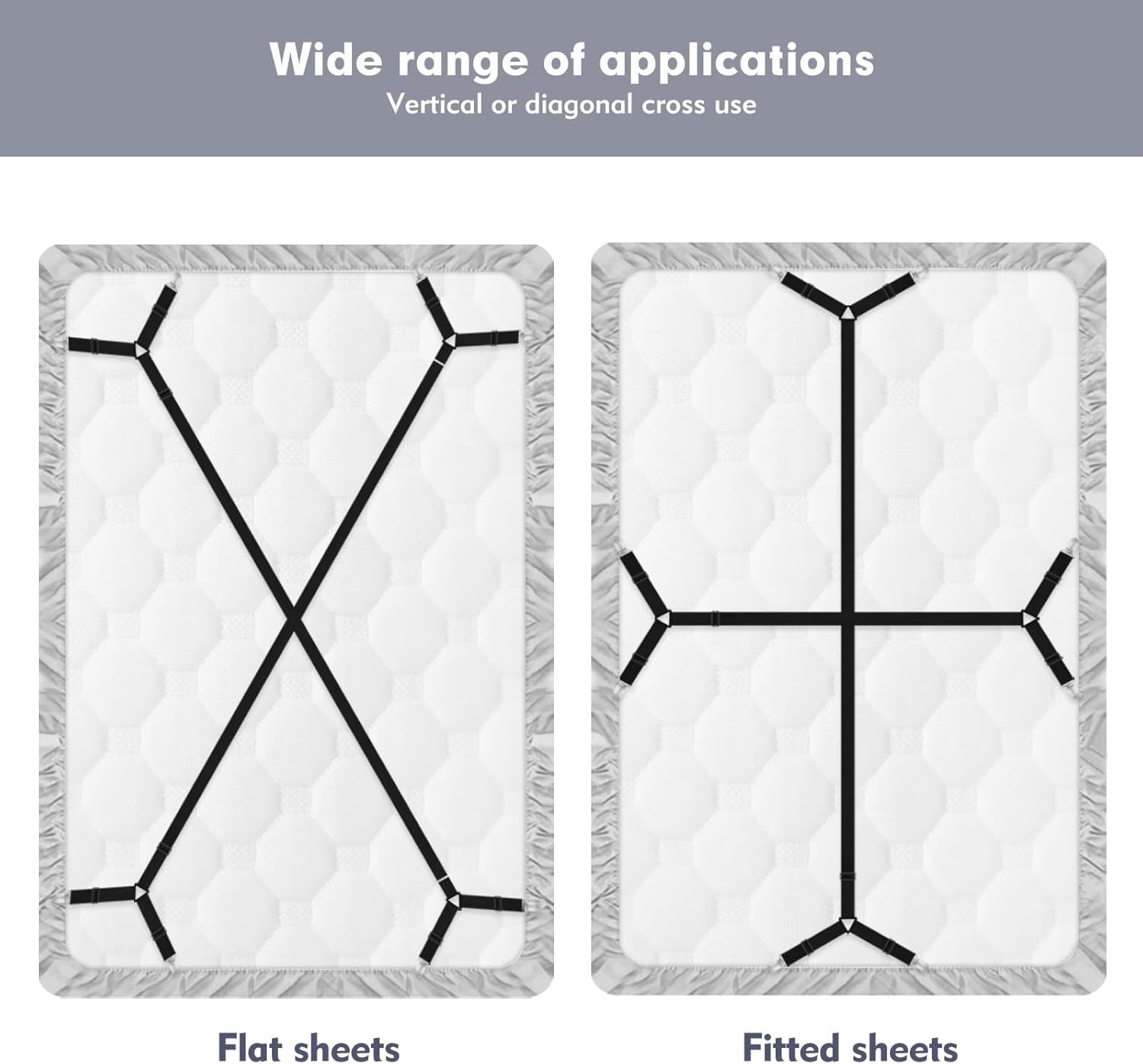 4 Pcs Bed Sheet Straps, Adjustable Fitted Sheet Clips Keeping Sheets Place Heavy