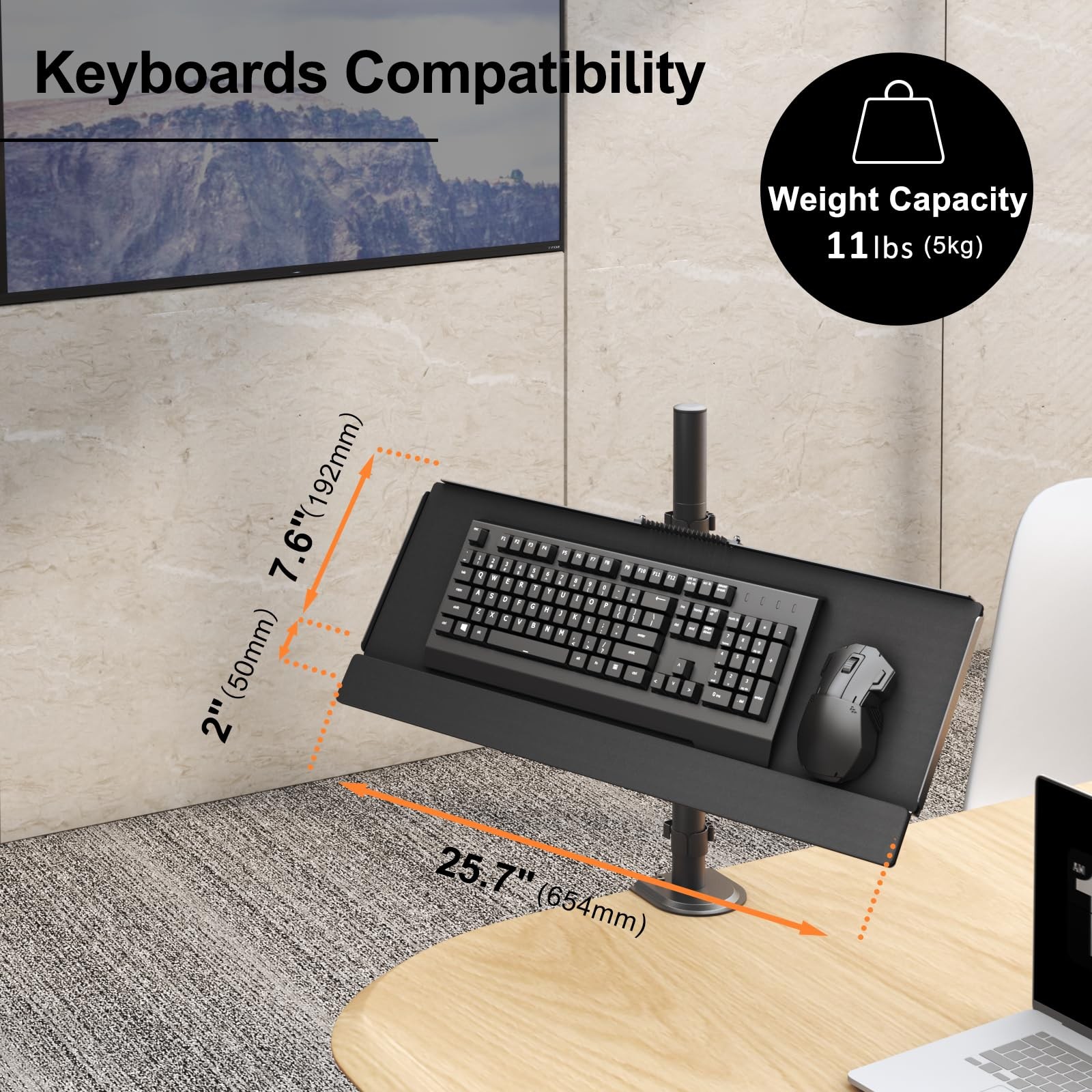 Keyboard Mouse Tray Pole Mount Adjustable Tilt Rotation Holder Bracket Black