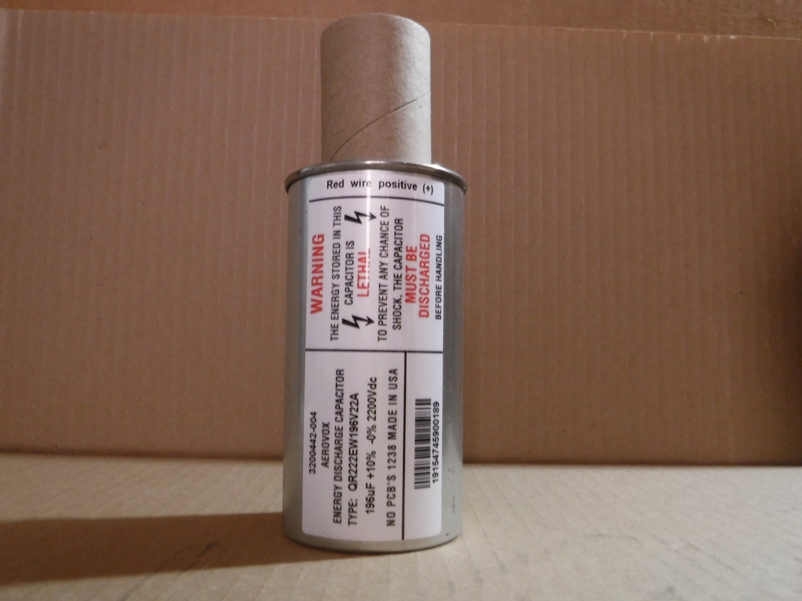 AEROVOX ENERGY DISCHARGE CAPACITOR 196UF +10% -0% 2200 VDC TYPE QR222EW196V22A