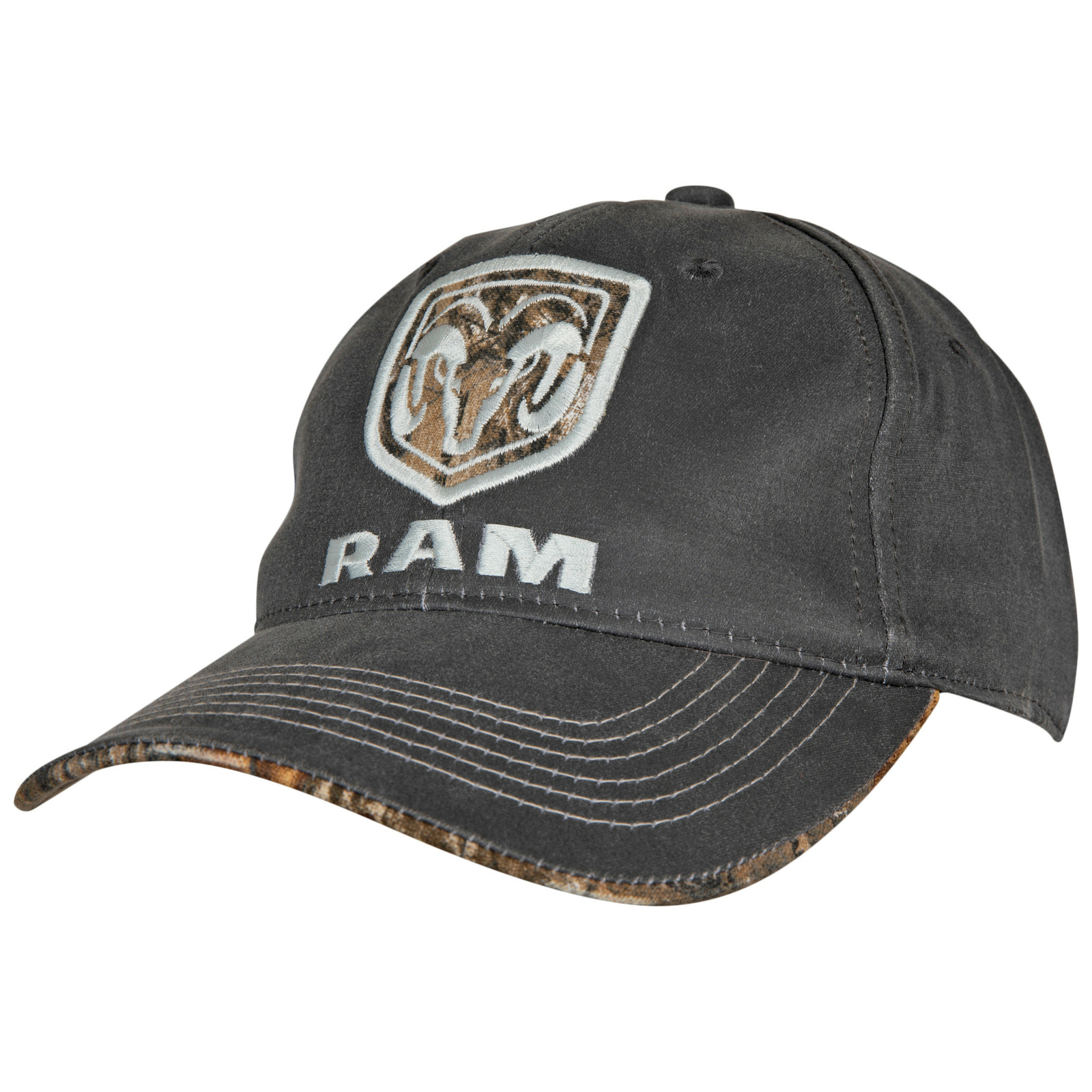 Ram Woven Patch Camo Logo Pre-Curved Adjustable Hat Grey