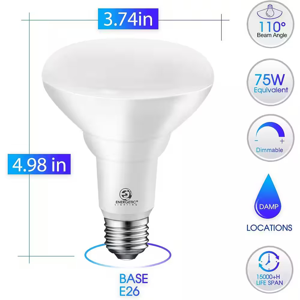 85-Watt Equivalent BR30 Daylight (5000K) Dimmable LED Light Bulb 900 Lumens (12-