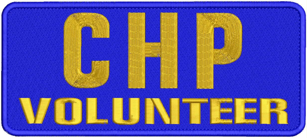 CUSTOM CHP V EMBROIDERY PATCH 4X10 VELCR@ ON BACK GOLD ON ROYAL BLUE