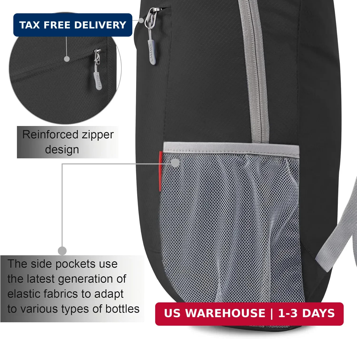 ZOMAKE Lightweight Packable Backpack 20L(Black) | Foldable Backpacks Small Daypa