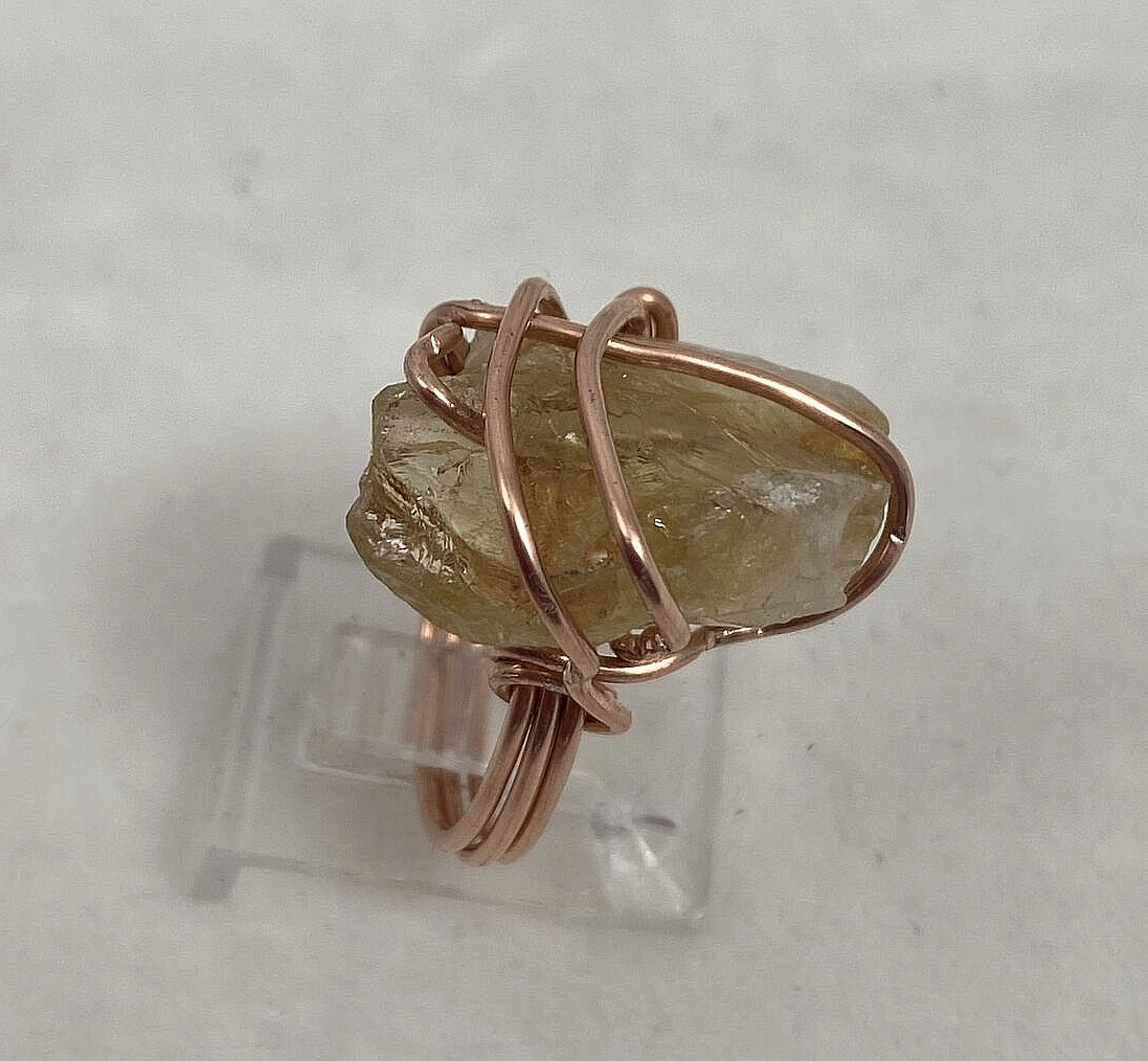 Handmade ~ Copper Wire Wrapped Natural Citrine Crystal Ring Size 7 #303