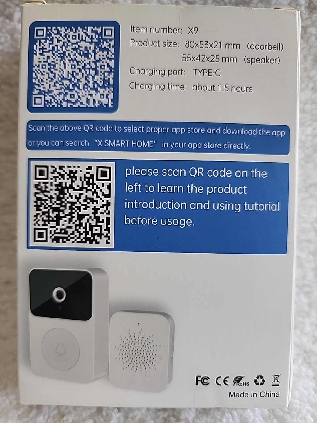 NEW SMART DOORBELL CAMERA VISUALIZABLE X9 BRAND WIFI WHITE WIRELESS