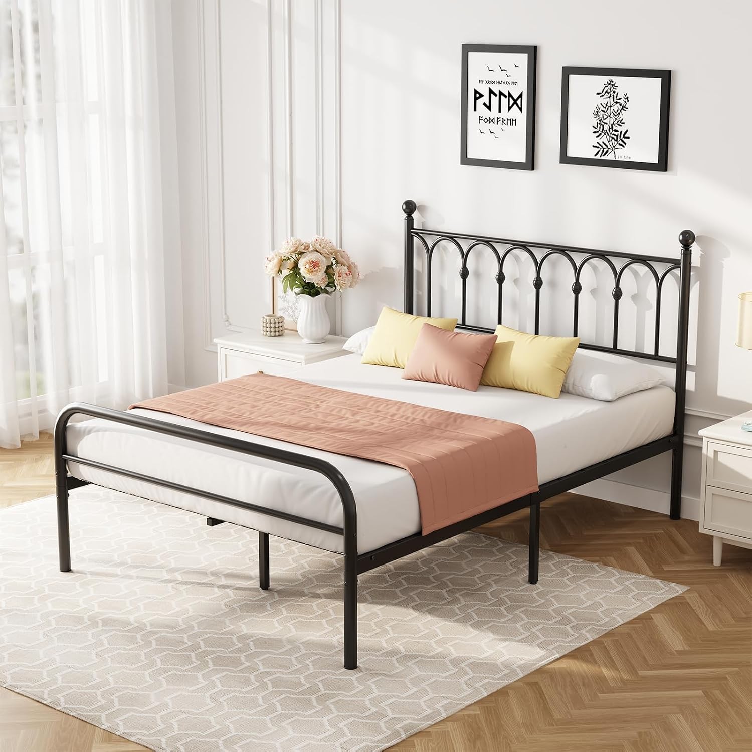 Full Metal Platform Bed Frame with Headboard | Sturdy Slat Support No Box