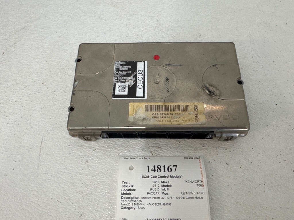 Kenworth Paccar Q21-1076-1-100 Cab Control Module CECU3 ECM OEM From 2016 T680