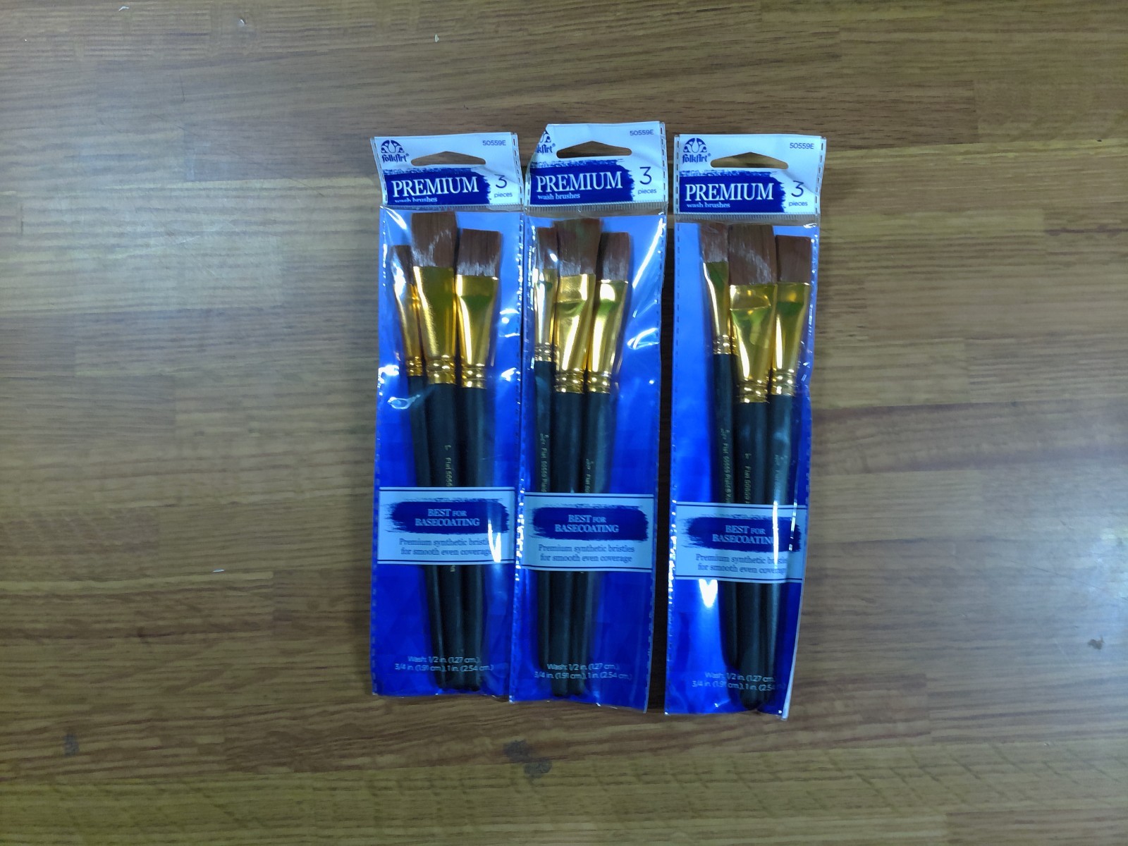 3 Packs Of 3 - FolkArt Premium Contour Synthetic Brushes - 50559E