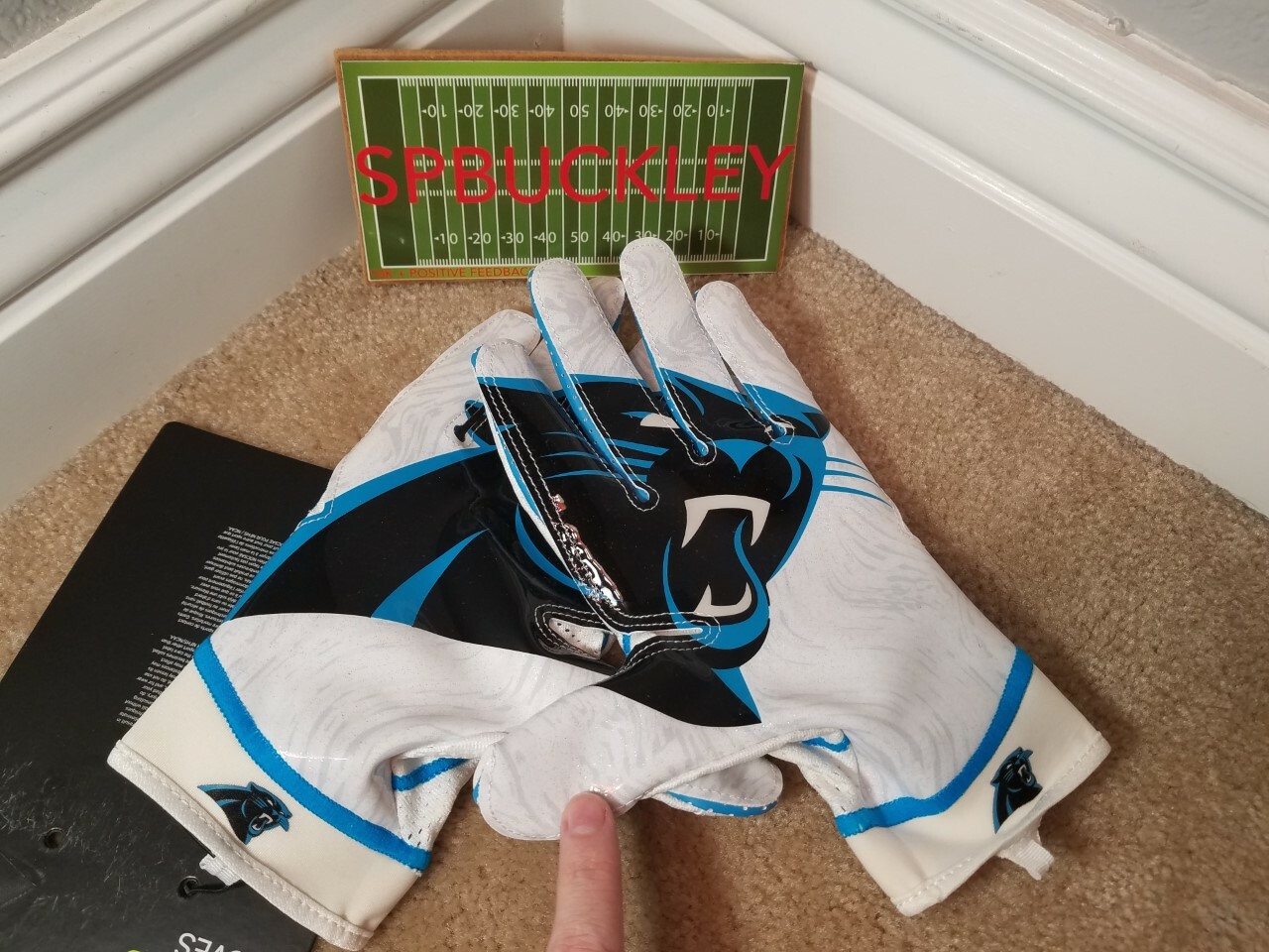 NIKE SUPERBAD 4.5 NFL CAROLINA PANTHERS #58 THOMAS DAVIS CUSTOM FOOTBALL GLOVES