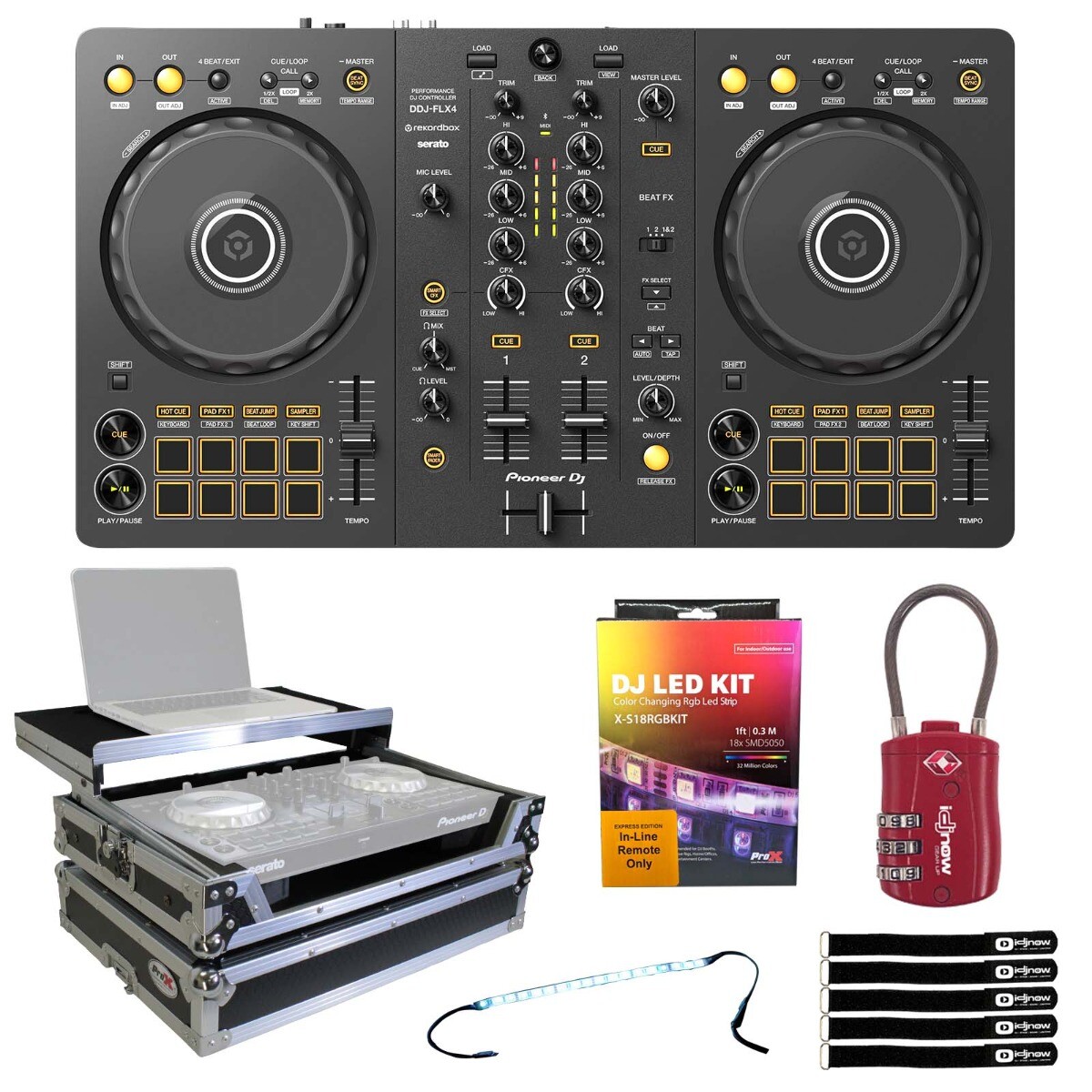 Pioneer DDJ-FLX4 2-Channel Serato Rekordbox DJ Controller w Silver Flight Case