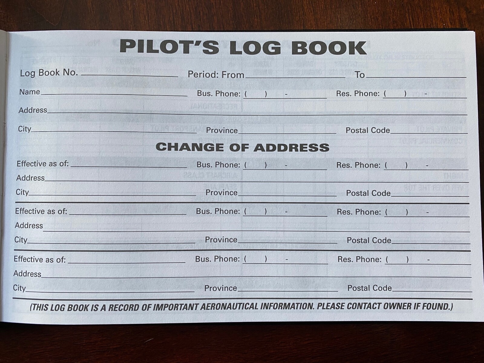 Aviation Pilot Log Book - Hardcover - New!