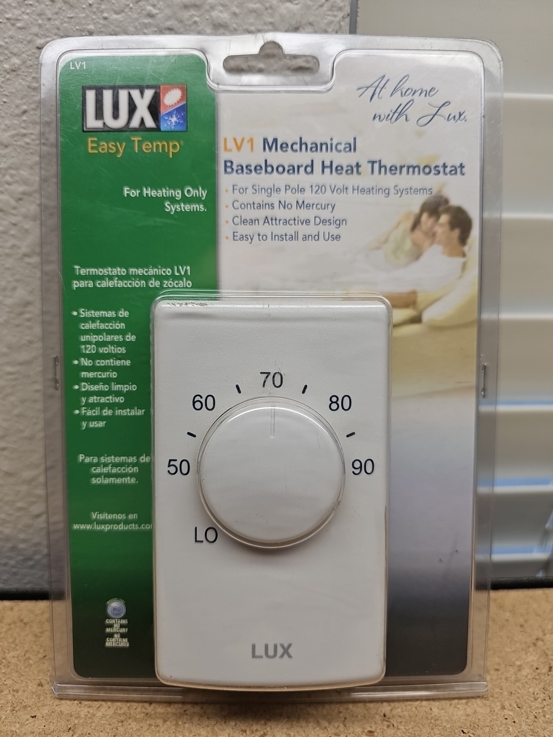 LUX LV1 Easy Temp Mechanical Baseboard Heat Thermostat-Single Pole Systems (C4)