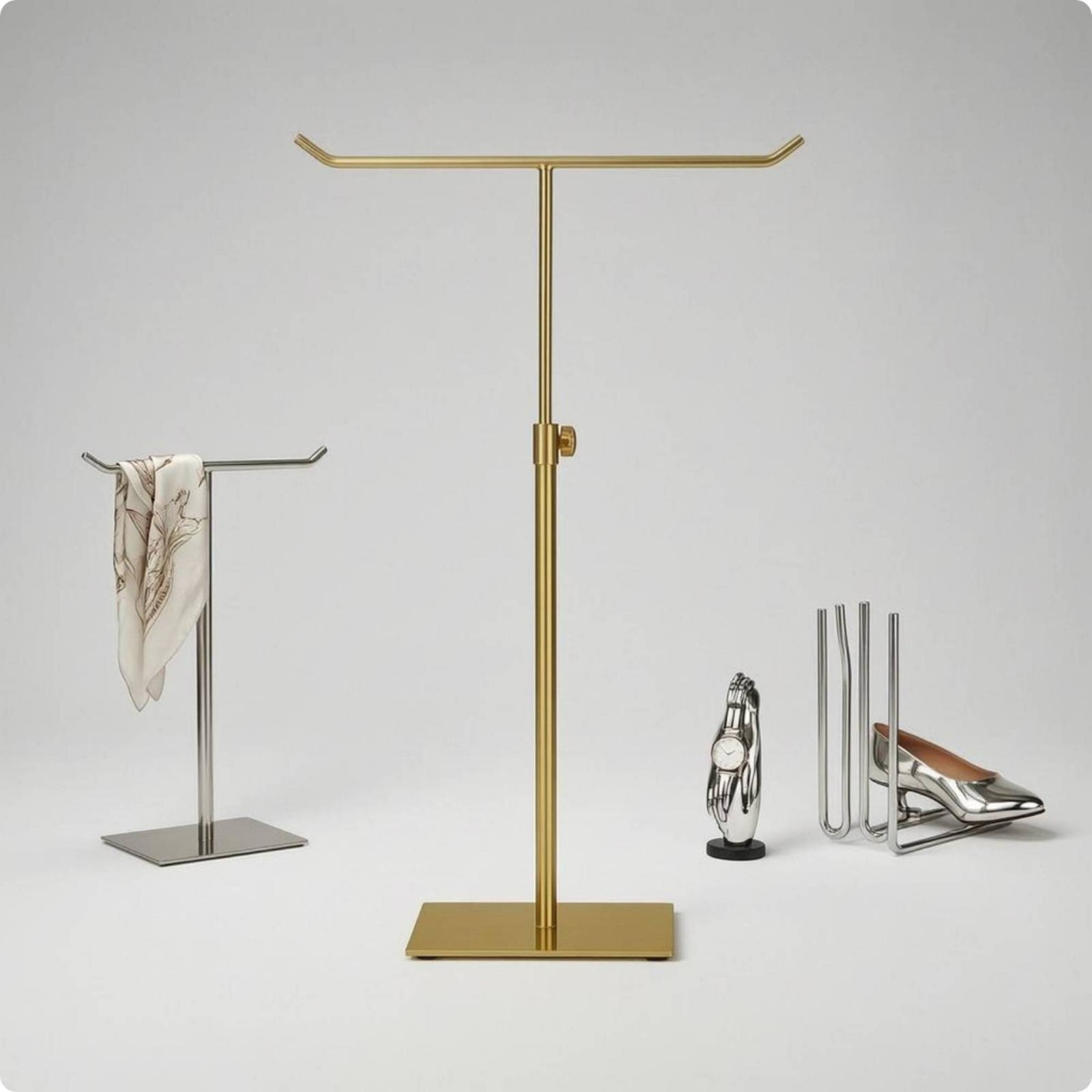 T-Configuration Display Stand Square Base Countertop Handbag Holder Stable