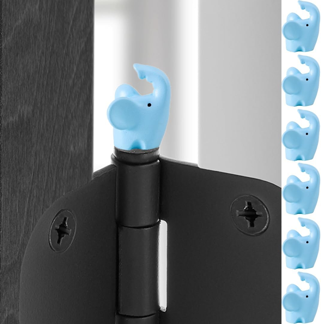 Wallertree Blue Elephant Door Hinge Toppers Set of 6 - Resin Animal Hinge Heads