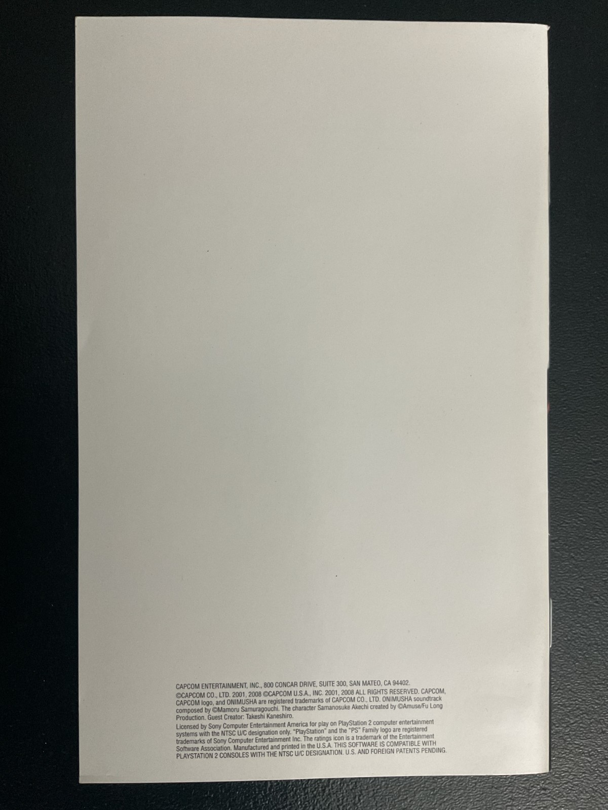 Onimusha: Warlords PS2 PlayStation 2 Instruction Manual Only