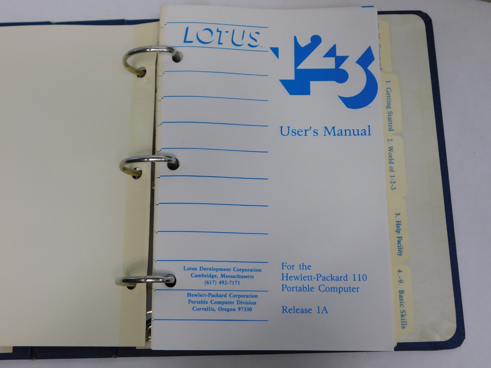 Hewlett-Packard Personal Computer Ref Library HP 110 LOTUS 1-2-3 User's Manual