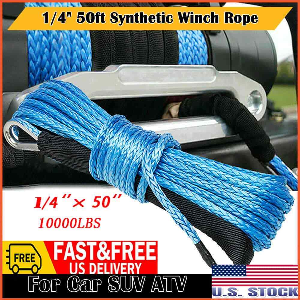 1/4" x50' Synthetic Winch Rope Line Cable 10000LB For Polaris RZR Ranger 1000 US