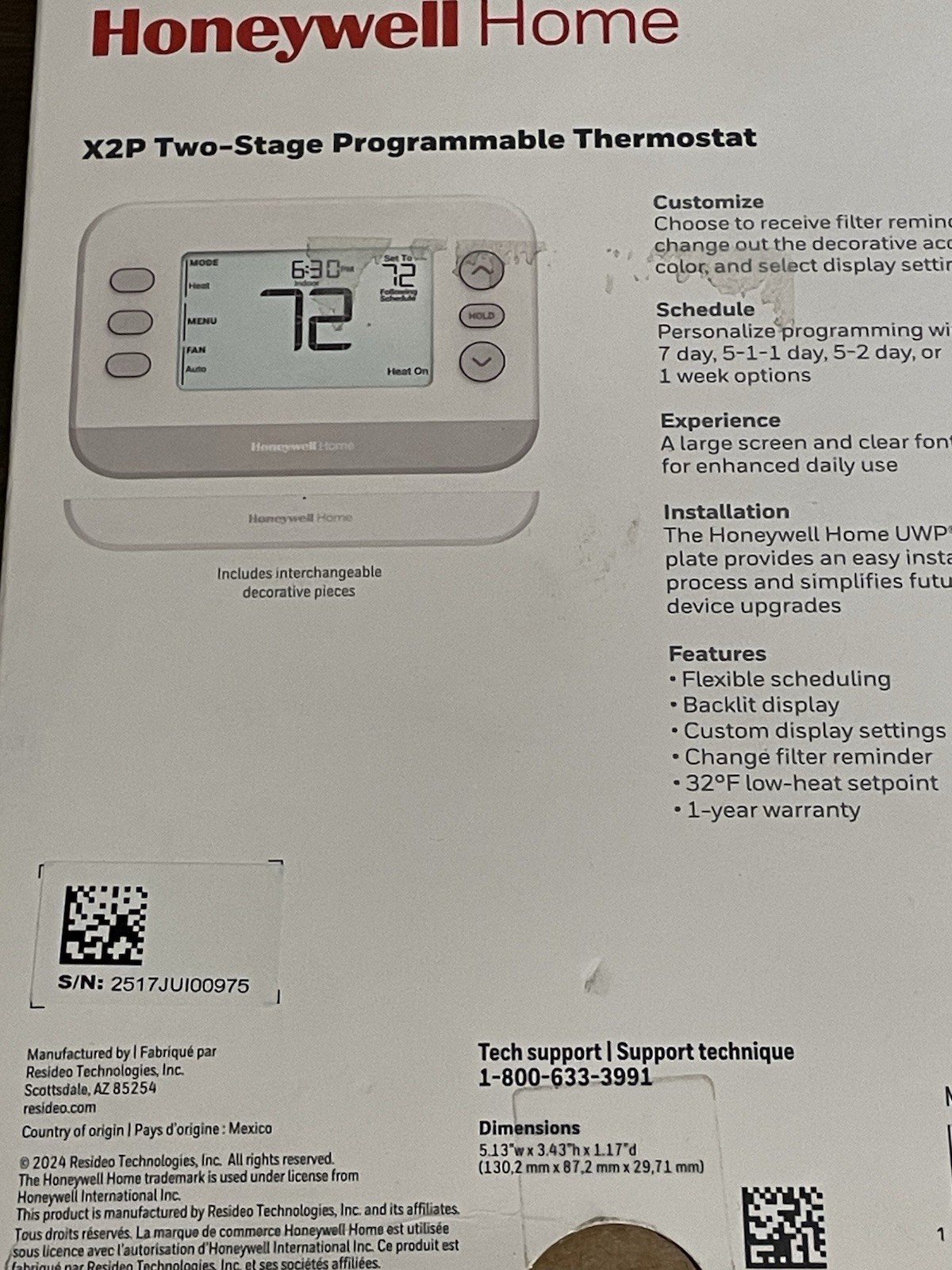 Honeywell Home X2P 2 Stage Programmable Thermostat