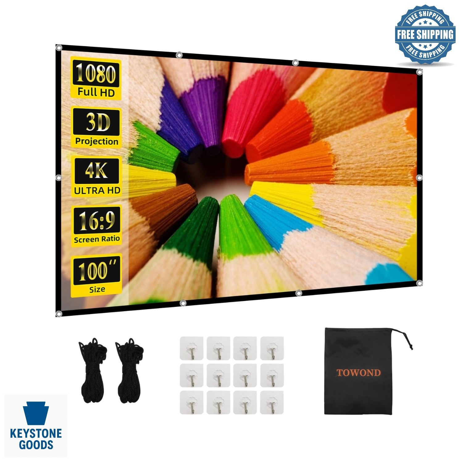100-Inch Washable Wrinkle-Free Projector Screen for Home & Outdoor Use