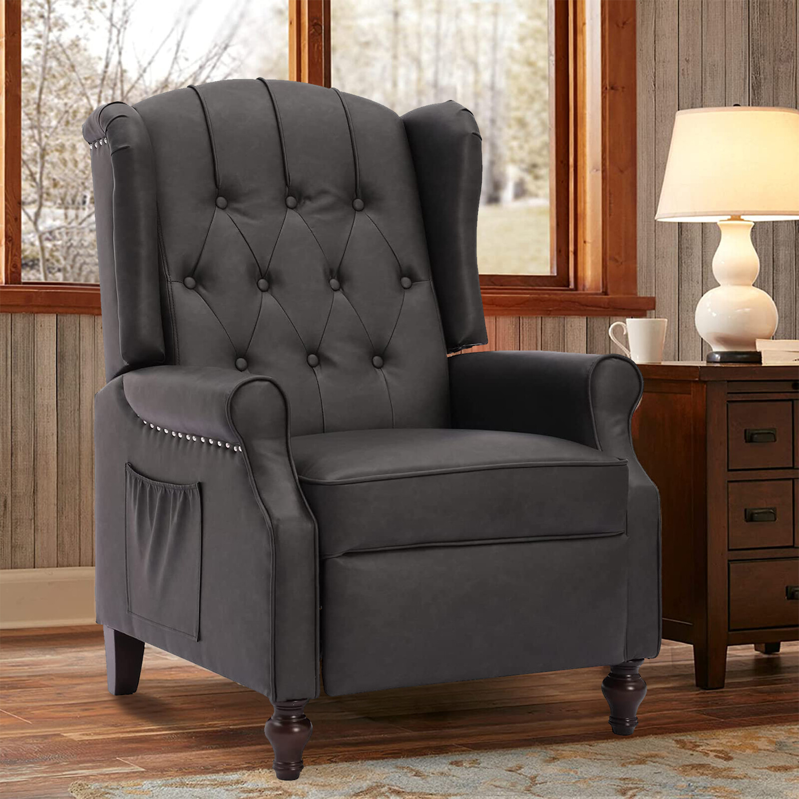 Tufted Wingback Recliner Chair Mid Century Accent Club Chairs for Living Room
