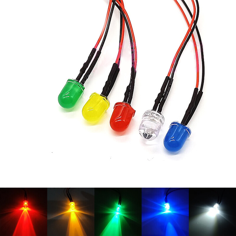 8mm Pre-Wired LEDs Bulb Ultra Bright 3V 6V 12V~220V White/Red/Green/Blue/Yellow