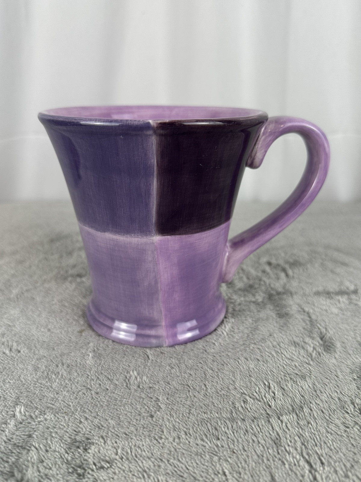 Quadrettini Purple Hand painted Mug by TABLETOPS UNLIMITED