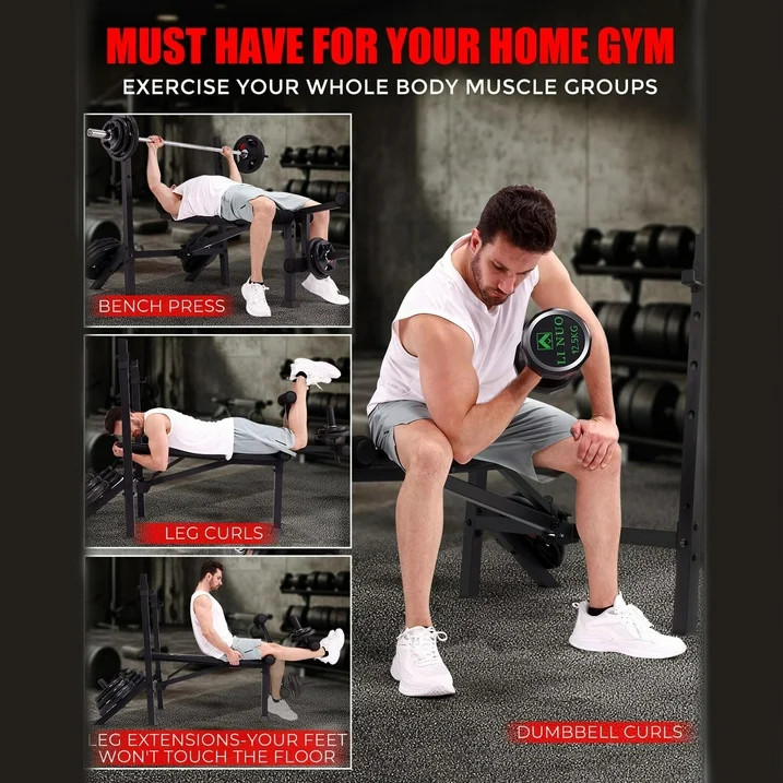 900LBS Foldable Adjustable Weight Bench Set with Leg Extension & Preacher Curl🏋