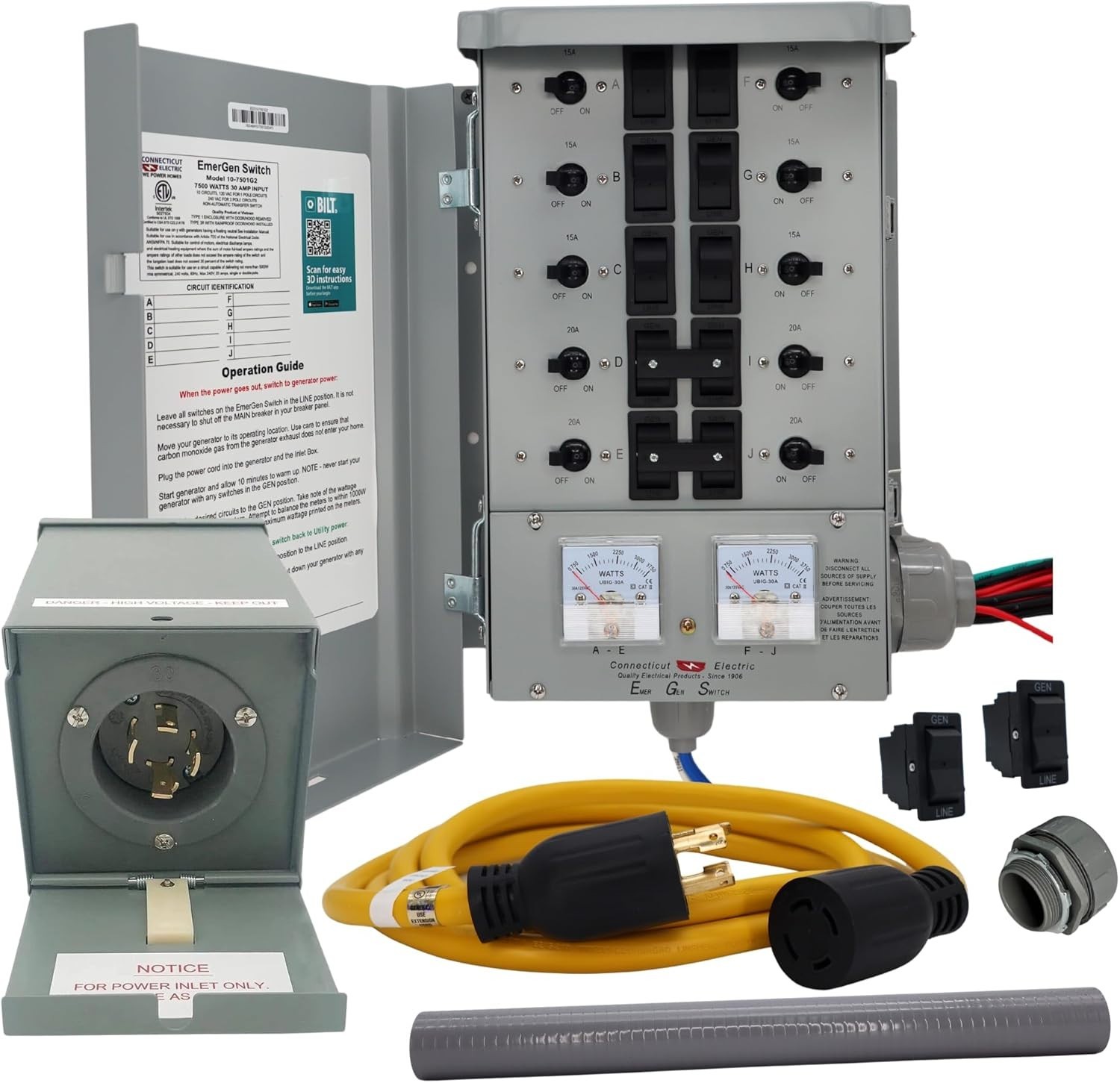 Connecticut Electric EmerGen Transfer Switch, 30 Amp 10-Circuit, 10 ft Cord, 7,5