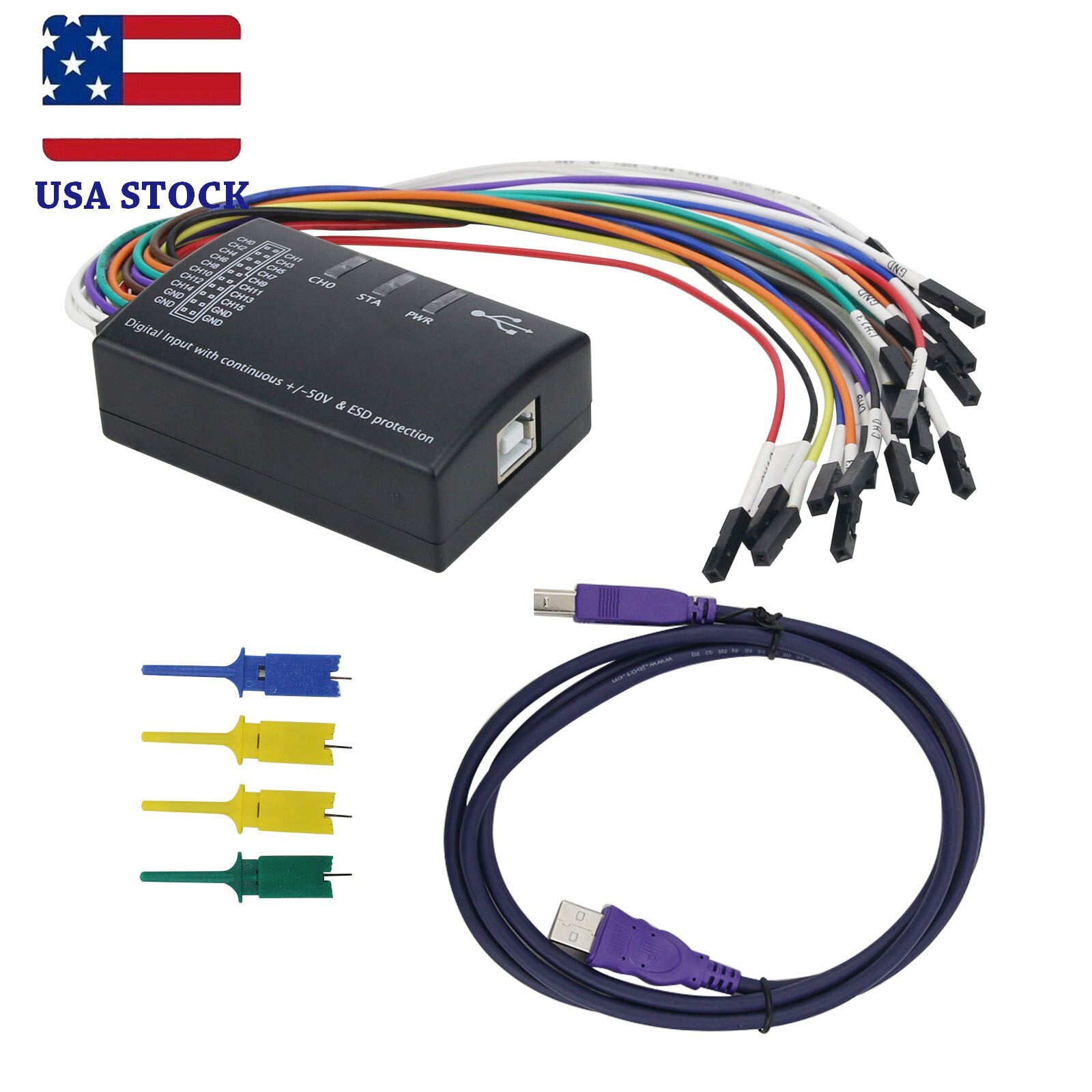 US STOCK Mini 16 Logic Analyzer USB 100M Max Sample Rate 16CH Version 1.1.34