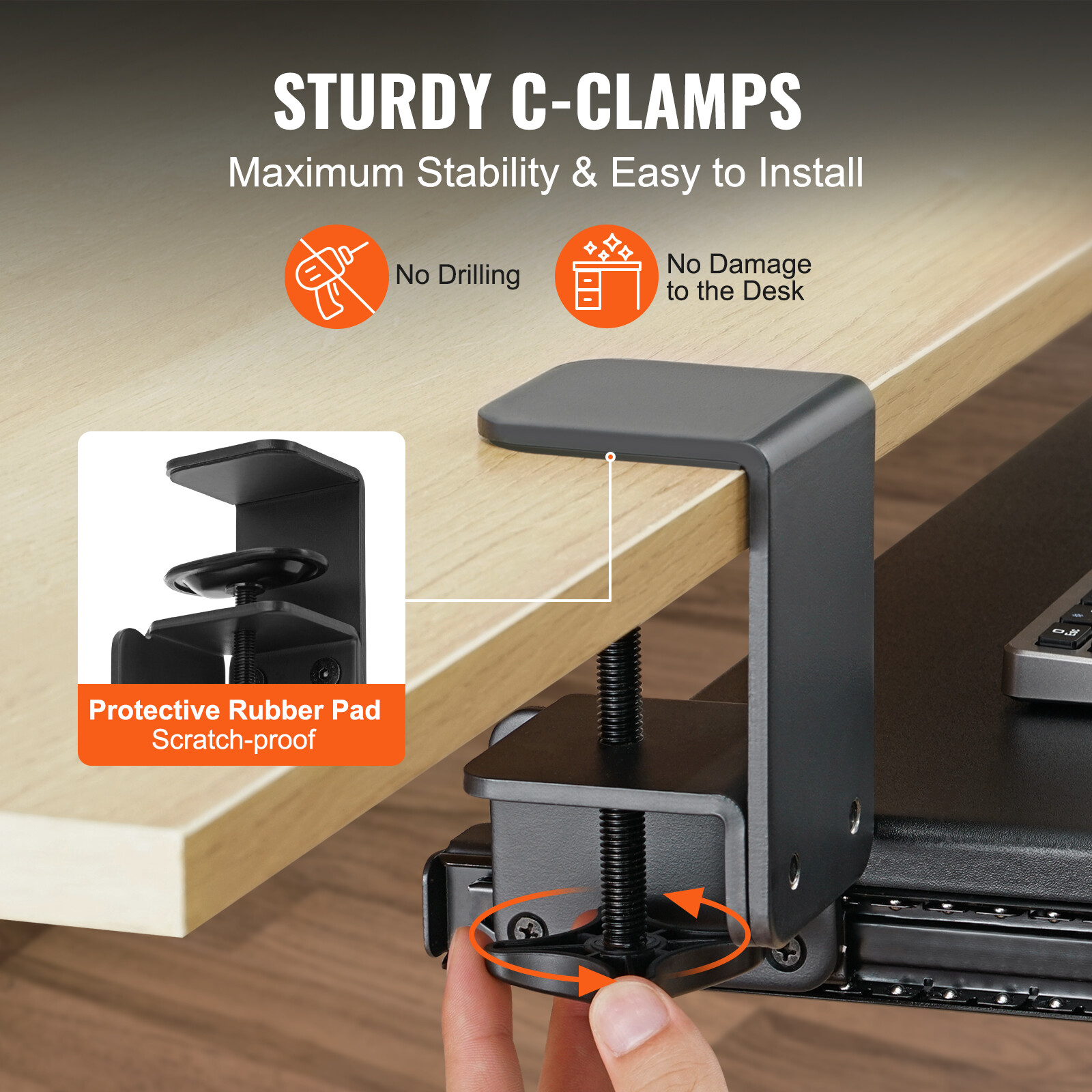 VEVOR Keyboard Tray Under Desk Pull out Keyboard/Mouse Tray with C Clamp Mount